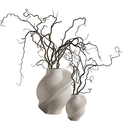 Modern Stylish Ornamental Decor Set With White Vases And Twisted Branches 3d model