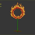 Burning Circular Fire Ring with Red Stand on Dark Background