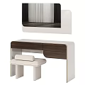 Modern Dark Wood Dressing Table With Mirror Storage Drawers And Upholstered Stool