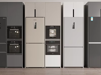 Modern Refrigerators And Freezers Side By Side In Sleek Design With Various Colors 3d model