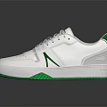 White Athletic Sneakers With Green Accents On Sole And Classic Lace Detail