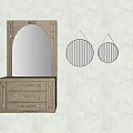 Wooden Dresser Mirror With Drawers And Striped Hanging Round Mirrors