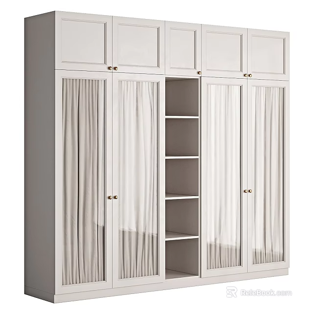 Modern White Dresser with Glass Doors and Open Shelves for Bedroom Storage Organization 3d model 