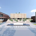 Modern School Campus Building With Central Plaza Terraced Steps And Landscaped Gardens