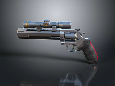 Tactical Revolver With Scope Black Red Grip And Metal Body Modern Design 3d model