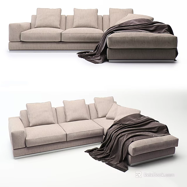 Modern Casual Sofa Set With Plush Cushions And Soft Throw Blanket Design 3d model