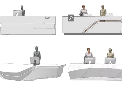 Modern Stylish Reception Desk Designs With Logo And Staff Workstations 3d model