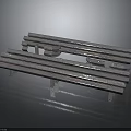 Shiny Metal Construction Components Featuring Parallel Steel Rails Curved Connectors And Reflective Surface