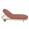 Modern Outdoor Wicker Chaise Lounge With Soft Pink Cushion And Movable Wooden Wheels For Relaxation