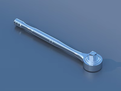Silver Socket Wrench Hardware Tool With Long Handle And Round Head On Blue Background 3d model