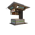 Modern Shopping Mall Retail Kiosk with Sloped Roof Display Shelves and Green Striped Base