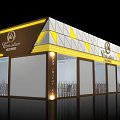 Modern Clothing Store Exterior with Yellow and White Geometric Patterns Sign and Illuminated Display Windows