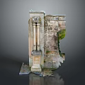 Ancient Weathered Stone Ruins With Columns And Greenery Growing On Walls