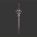 Red Mythical Sword With Intricate Hilt And Silver Accented Blade Design