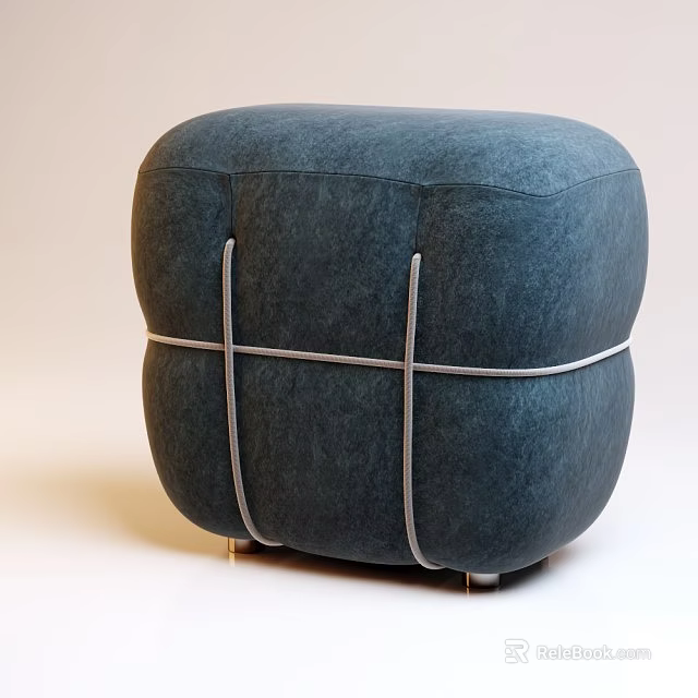 Navy Blue Fabric Ottoman With Cross Straps And Metal Legs Design 3d model 