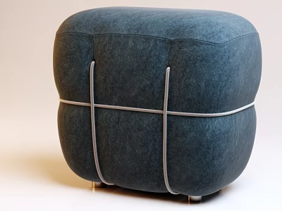 Navy Blue Fabric Ottoman With Cross Straps And Metal Legs Design 3d model