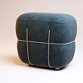 Navy Blue Fabric Ottoman With Cross Straps And Metal Legs Design