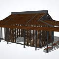 Traditional Open Air Pavilion With Wooden Roof And Lattice Walls Structure