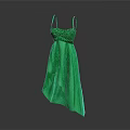Carved Sculpture of Green Sling Dress with Sequin Upper and Asymmetrical Long Hem