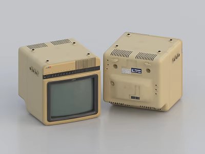 Two Vintage Beige Televisions With Screen And Rear Panel Design 3d model