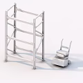 Industrial Storage Shelves With Blue Frame Orange Layers And Hand Truck With Boxes