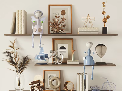 Stylish Decorative Ornament Combination With Angel Figurines Picture Frames Balance Scale Books And Vase 3d model