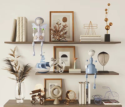Stylish Decorative Ornament Combination With Angel Figurines Picture Frames Balance Scale Books And Vase 3d model