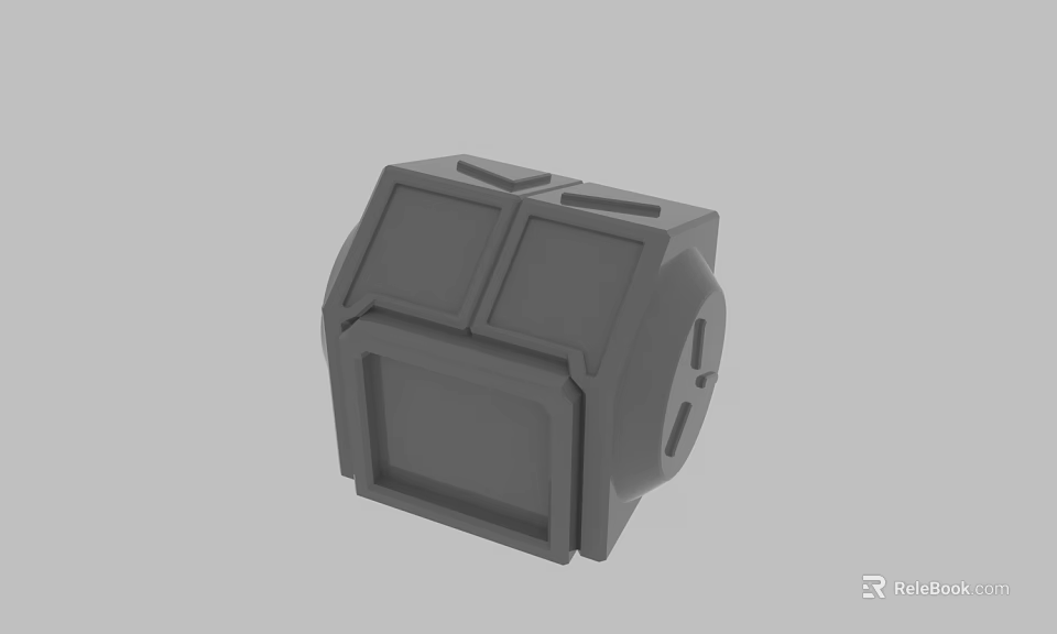 Gray 3D Model of Mechanical Component With Rectangular Panels and Holes 3d model 