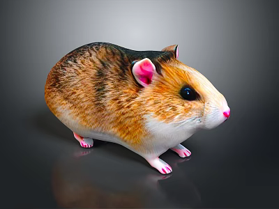 Small Fluffy Hamster with Brown and White Fur Pink Ears and Black Eyes 3d model