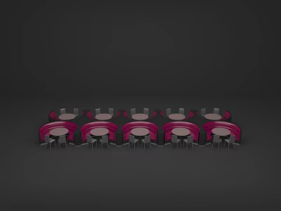 Modern Dining Table Set With Row Of Round Tables Pink Booth Seating And Chairs 3d model
