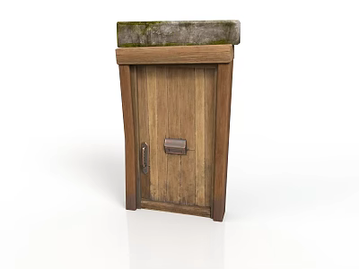 Wooden Door Structure With Stone Top Metal Mail Slot And Door Handle 3d model