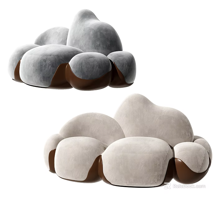 Plush Velvet Bean Bag Chair Gray Beige Round Petal Design Comfortable Soft For Living Room 3d model 