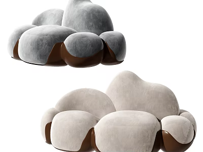 Plush Velvet Bean Bag Chair Gray Beige Round Petal Design Comfortable Soft For Living Room 3d model