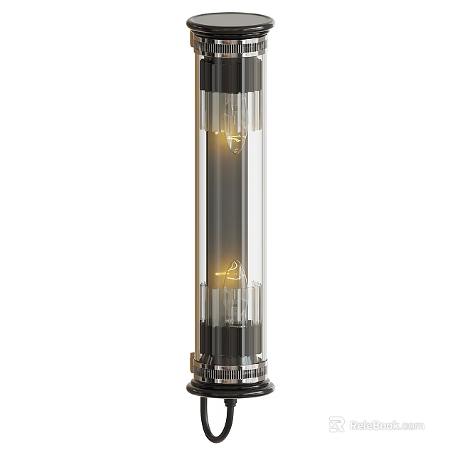 Modern Cylindrical Wall Lamp With Transparent Glass Shade And Warm Yellow Lighting 3d model 