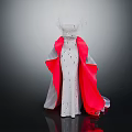 Formal White Sparkling Dress With Red And Gray Layered Flowing Cape