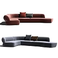 Modern Sectional Multi Seat Sofa With Red Gray Colors And Comfortable Cushions 3d model