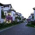 Chinese Style Townhouses With White Walls Black Tiles Stone Path And Lush Green Courtyards