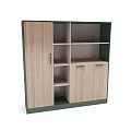 Modern Wooden Bookcase With Green Frame Open Shelves And Cabinet Doors