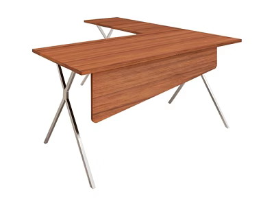Modern Office Desk With Wooden Top And Sleek Metal Legs Design 3d model