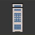 Modern High Cabinet With White Body Blue Decorative Panels And Geometric Patterns