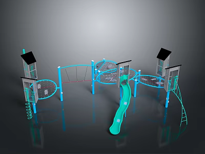 Colorful Children's Playground Structure With Slide Climbing Nets And Tower Platforms 3d model