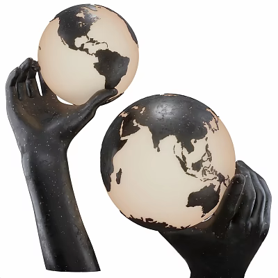 Unique Table Lamp with Black Hands Holding Light Colored Globe Design 3d model
