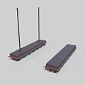 Dark Colored Train Flatbed Cars Featuring Wheels And Vertical Poles