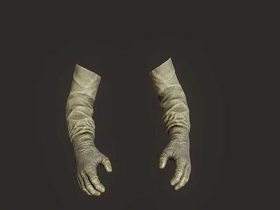 Elegant Beige Long Gloves with Soft Texture Displayed on Dark Background 3d model