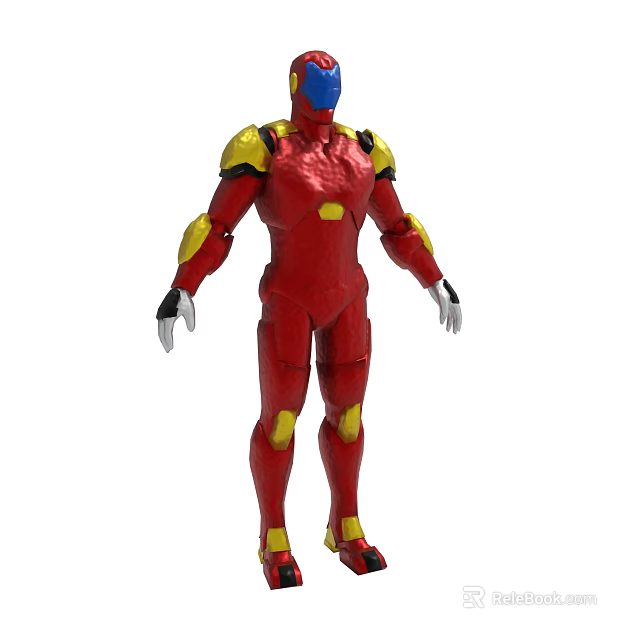 Red And Yellow Armored Mech Suit With Metallic Body And Joint Accents 3d model 