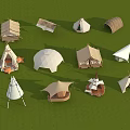 Public Facilities Showcasing Various Styles of Tents on Lush Green Grassland