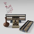 Traditional Chinese Abacuses with Brown Vase and Red Flower Branches on