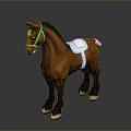 3D Rendered Brown Horse Model With White Patch And Bridle Standing On Smooth Surface