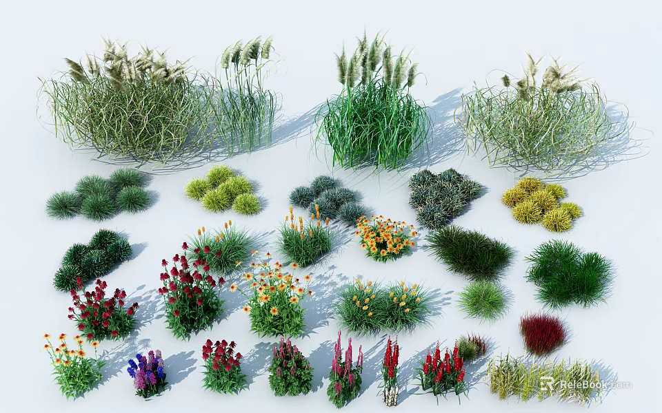 Vibrant Colorful Flowers And Various Green Plants Collection With Diverse Species 3d model 