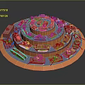 Military Vehicles Models on Circular Multi Layered Display Platform in Red Orange and Blue